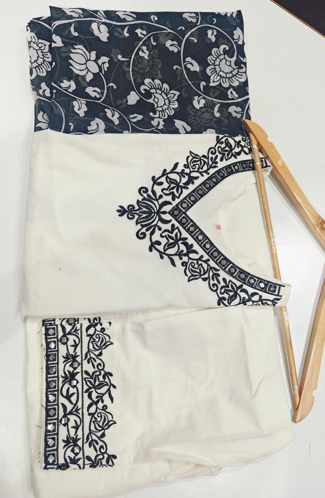 Women Cotton Grey Full Embroidery Kurta Pant and Dupatta set