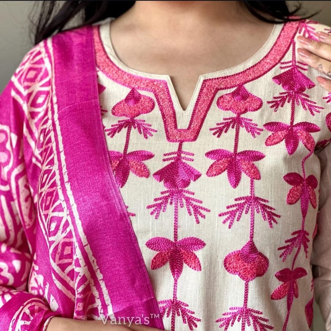Handloom Cotton Off-White Kurta Pant Dupatta set