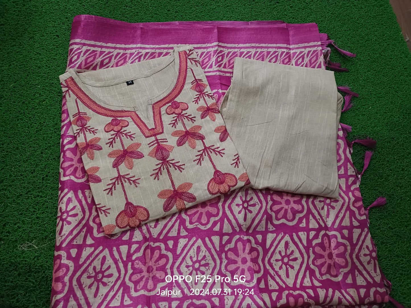 Handloom Cotton Off-White Kurta Pant Dupatta set