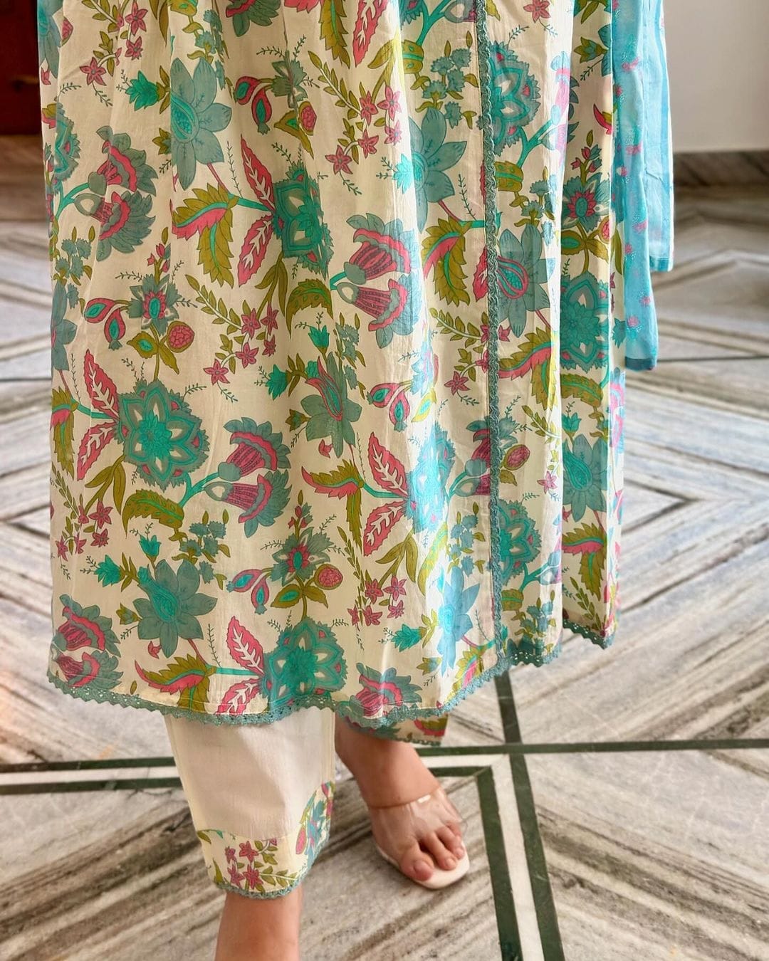 Women Cotton Handwork Multicolor Kurta Pant and Dupatta set