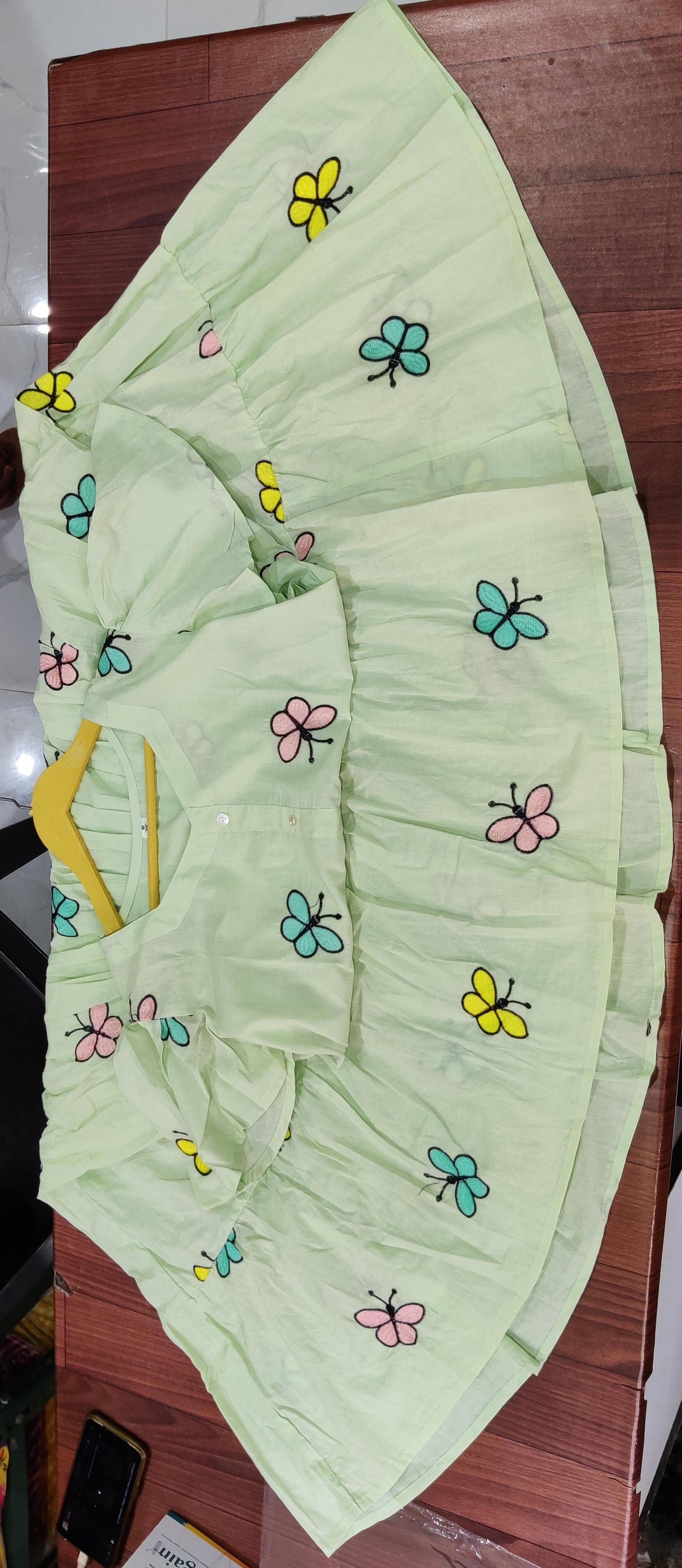 Women Cotton Green Embroidery Middy Gown