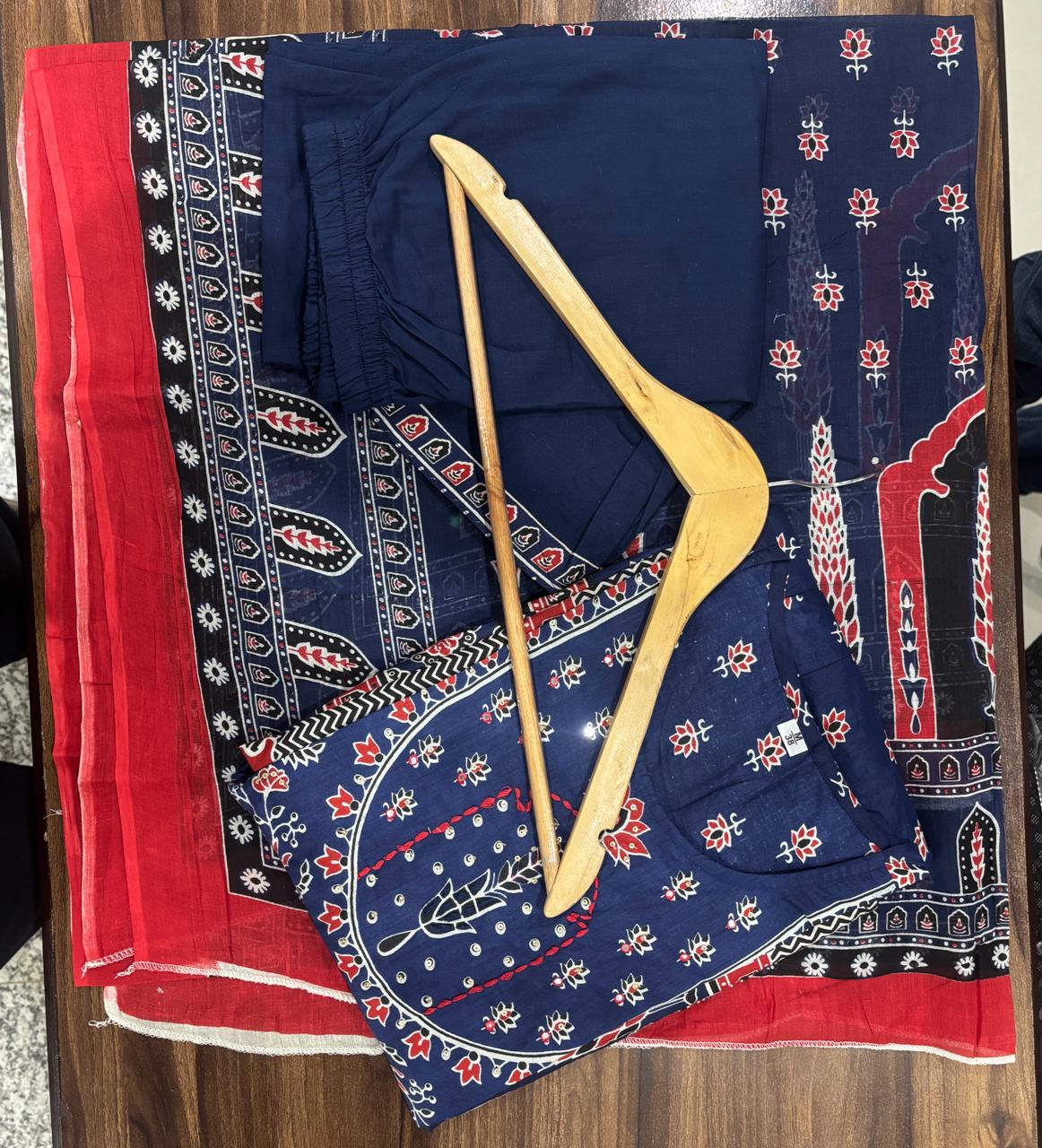 Women Anarkali Full gher Cotton Blue Dupatta set