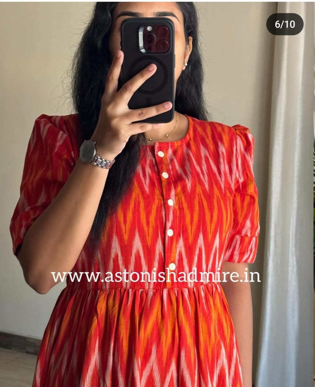 Rust orange ikkat print Middy Gown