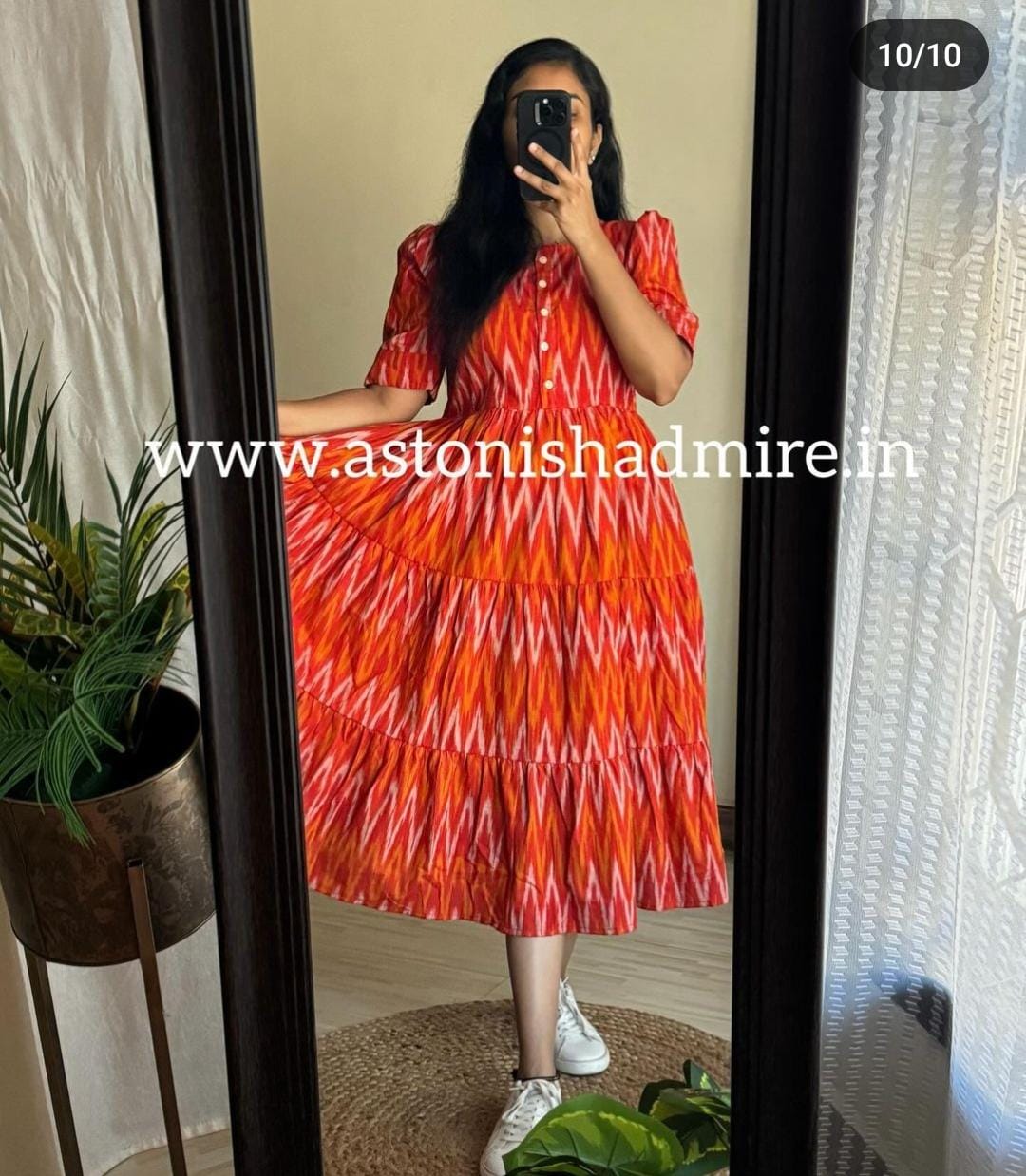 Rust orange ikkat print Middy Gown