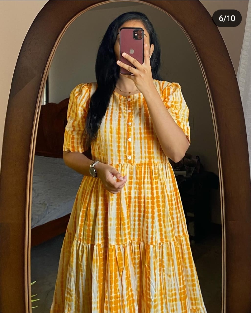 yellow ikkat print Middy Gown