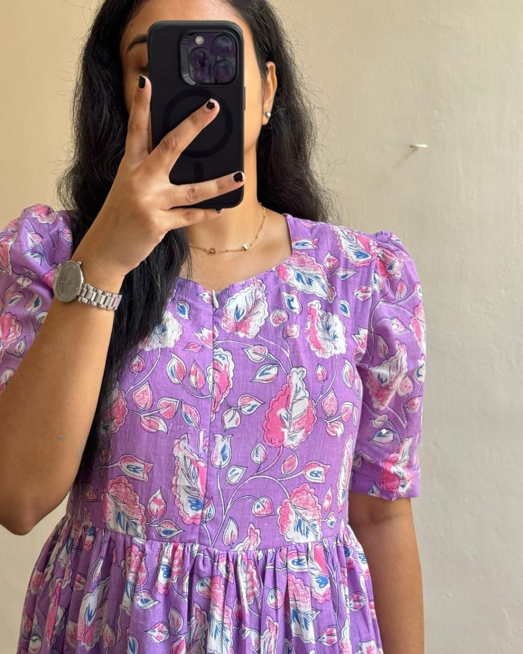 Flower print Cotton maxi model dress