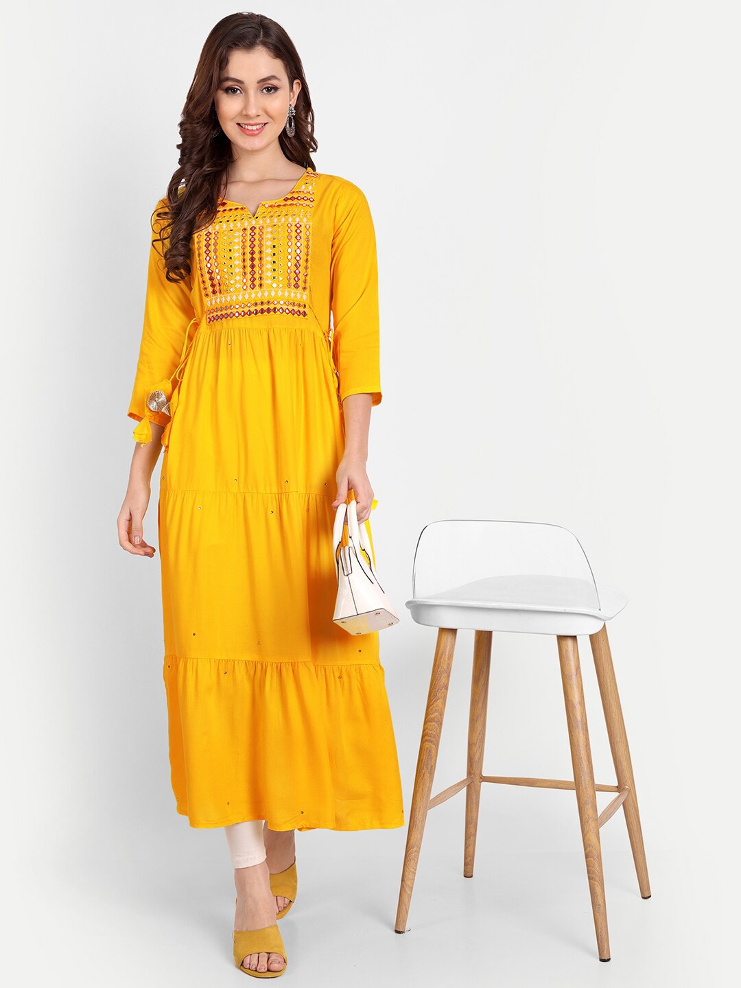 Embellished Mirror Work Rayon A-line Kurta Gown
