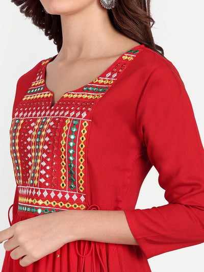 Embellished Mirror Work Rayon Anarkali Kurta