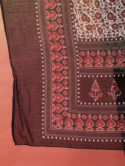 Women Black Straight Fit Kurta with Pant & Dupatta