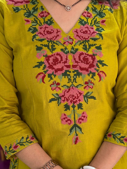 Elegant Mustard Yellow Embroidered Kurta Pant Set for Women