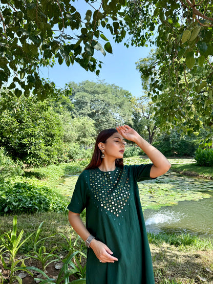 Green Mirror Work Kurta Pant Set – Festive & Ethnic Wear for Women