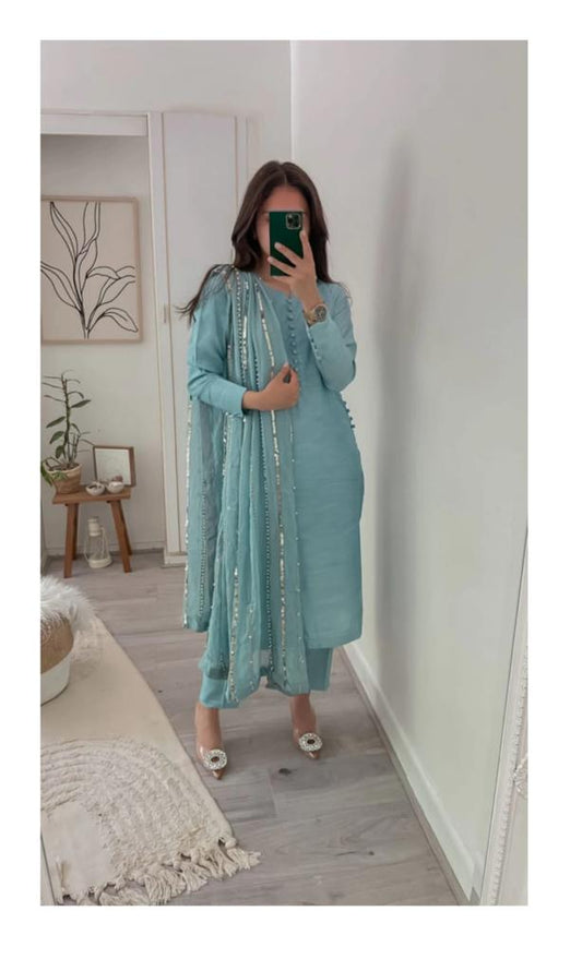 Trending Rayon Blue Kurt Pant and Dupatta set