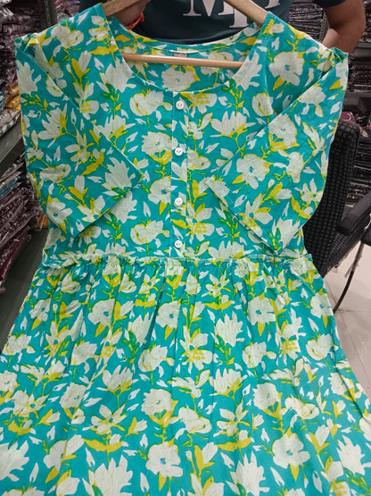 Trending Women Green Cotton Middi Gown