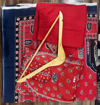 Women Anarkali Full gher Cotton Red Dupatta set