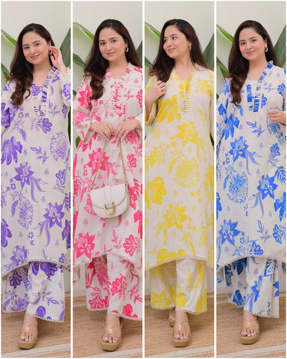 Beautiful Lavender Floral Printed Aline Cotton Co-ords