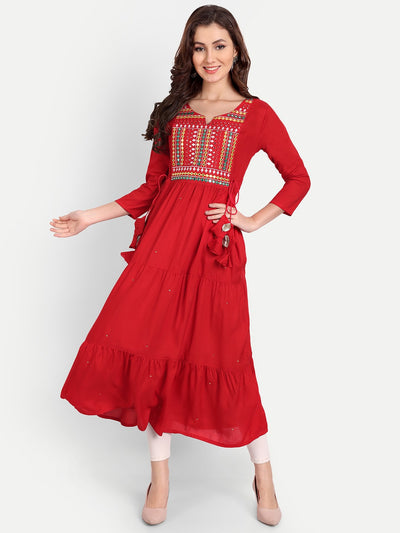 Embellished Mirror Work Rayon A-line Kurta Gown